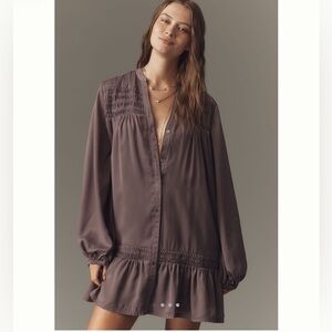NWT Anthropologie Long-Sleeve V-Neck Mini Shirt Dress Size XL